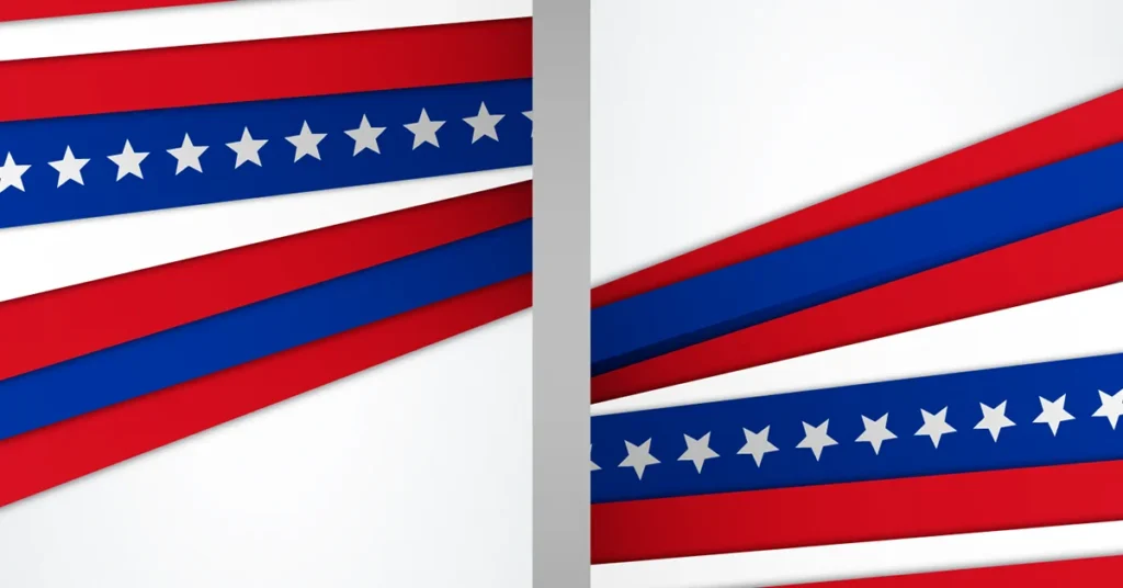 vertical red white and blue flags